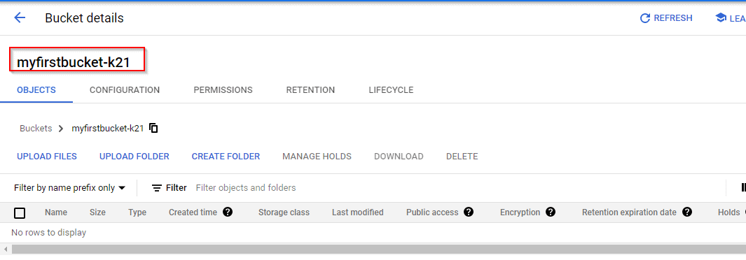 Bucket Successfully created