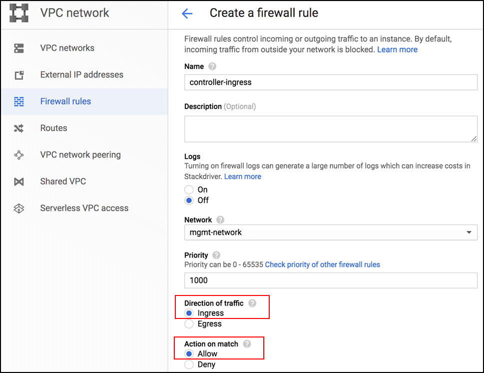 Creation of firewall rules