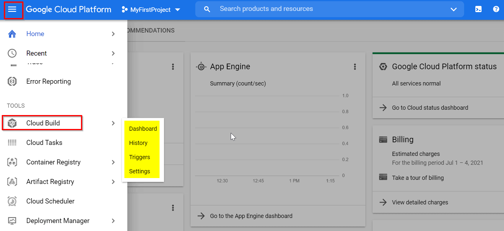 Google Cloud Build: Console Interface
