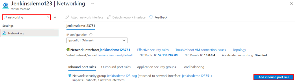 Add one Inbound Port Rule in network settings