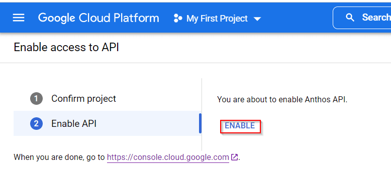 Enable anthos API