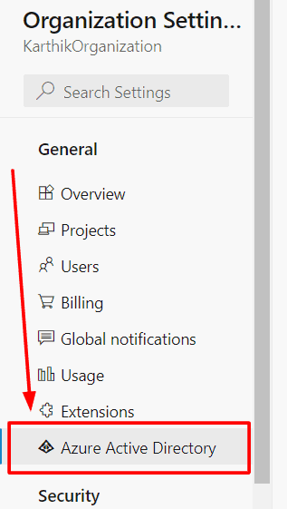 Go to Azure Active Directory in organization setting in azure devops